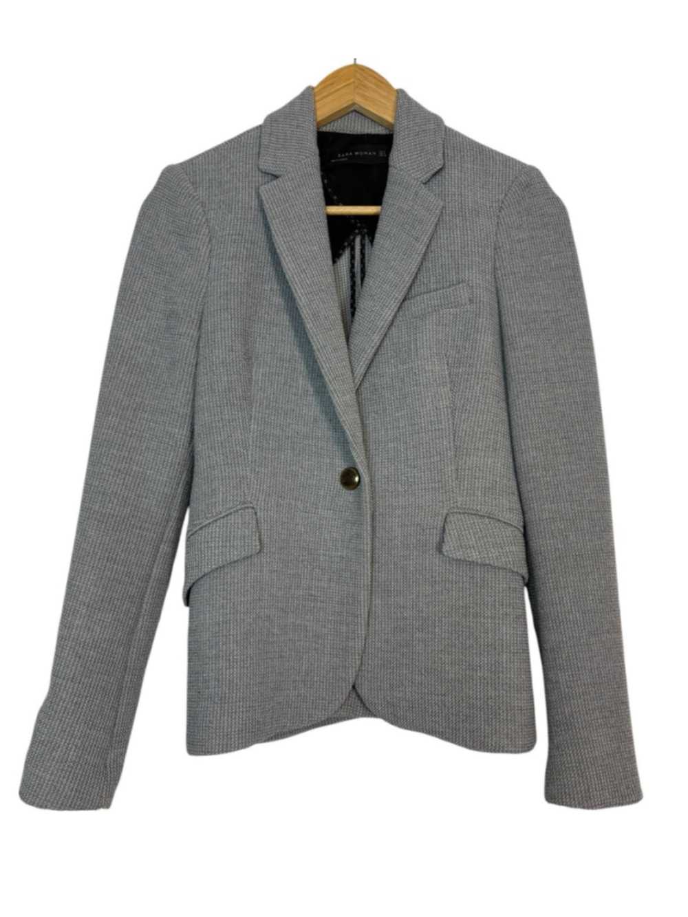 Zara Knit Blazer Jacket Gray Textured Tailored Old Money Preppy Size S